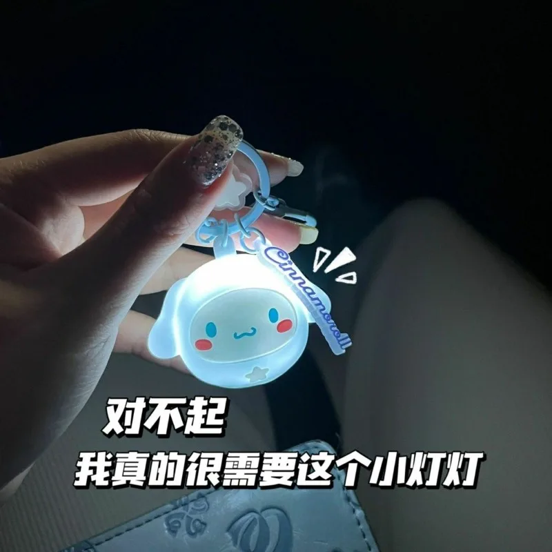 Cinnamoroll Mini Night Light Pendant Melody Kuromi Anime Luminous Cute Cartoon Doll Keychains Bag Key Chain Children Gift Toys