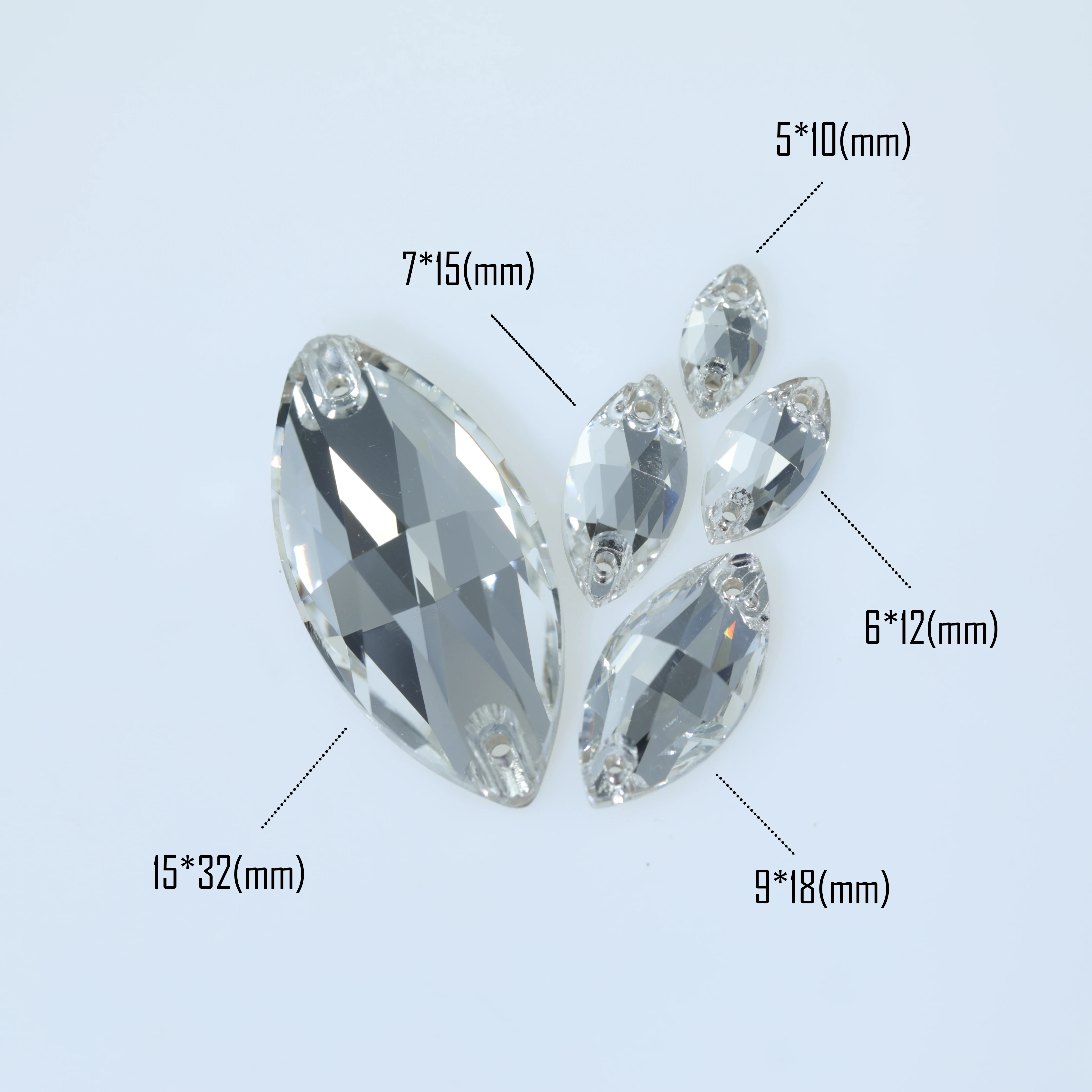 Glänzende Marquise-Aufnähsteine mit Krallenfassung, hochwertiger Glaskristall, schillernd, funkelnd, schimmernd, für Kleidung, DIY-Handyhüllen – Detail 5