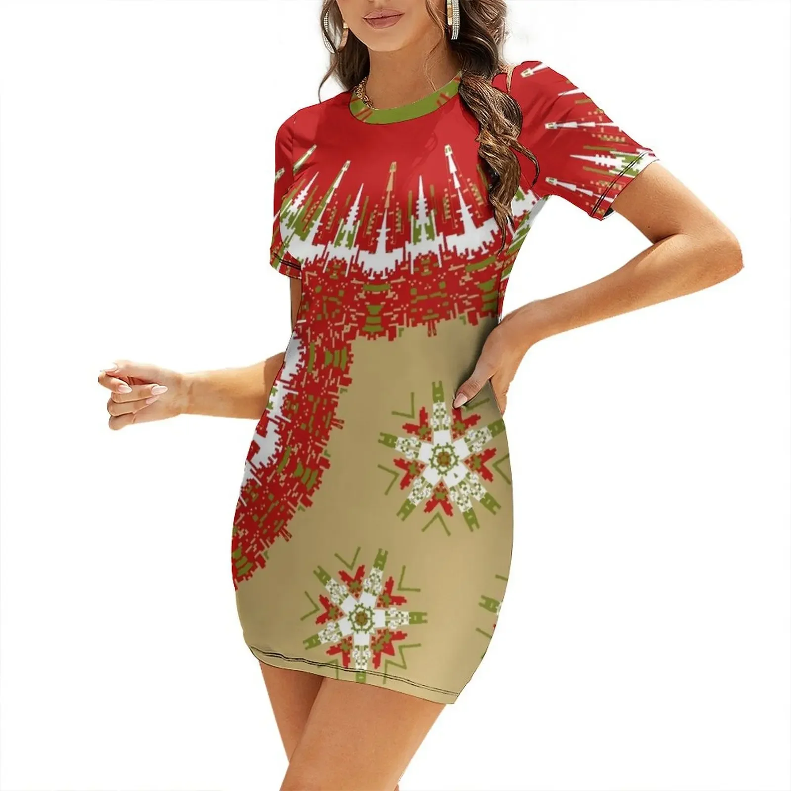 

Christmas , Mandala, Snow Flakes Short-Sleeved Dress elegant party dress for women 2026 birthday dresses for women women dresses