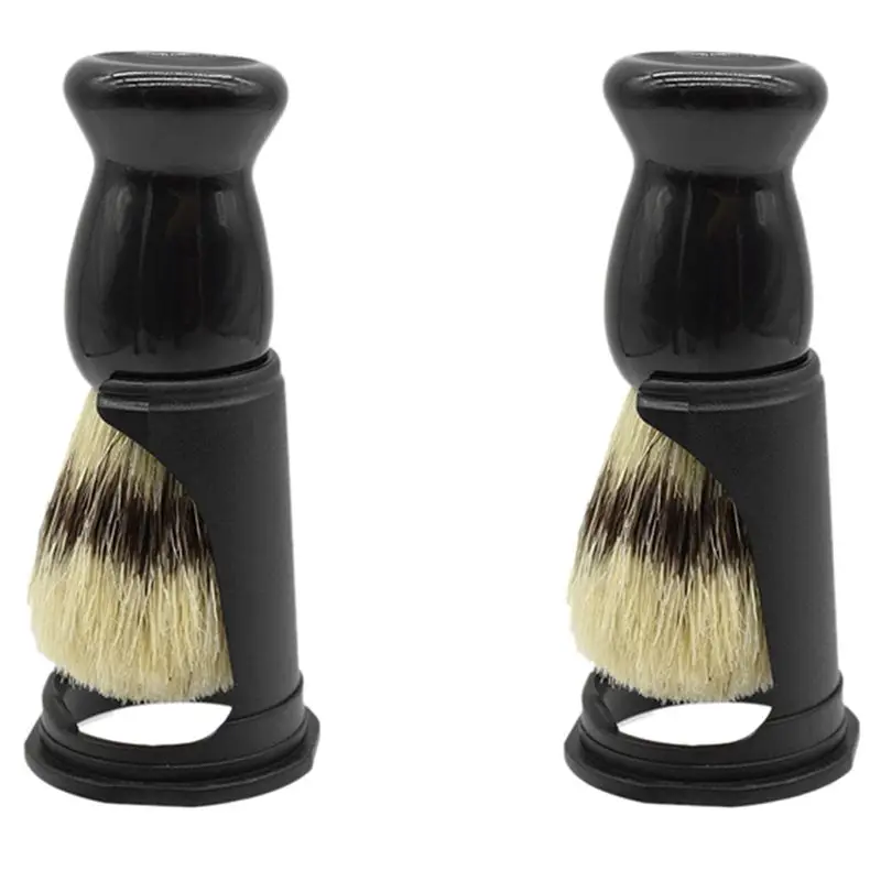 BAAM-2X Soft Boar Bristle Wood Beard Brush Hairdresser Shaving Tool Men Mustache Comb Kit Shaving Stand Holder Set