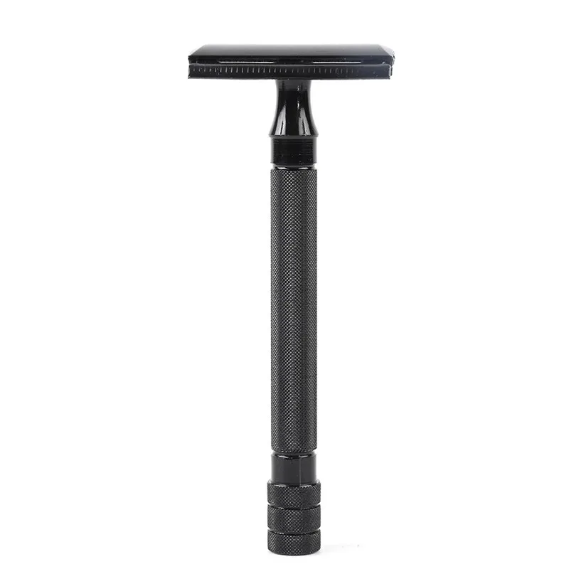 Klassischer Herrenrasierer, milder Haarentfernungsrasierer, Doppelschneide-Rasierer aus Edelstahl mit 1 Stück titanbeschichteten Klingen, Rasierer