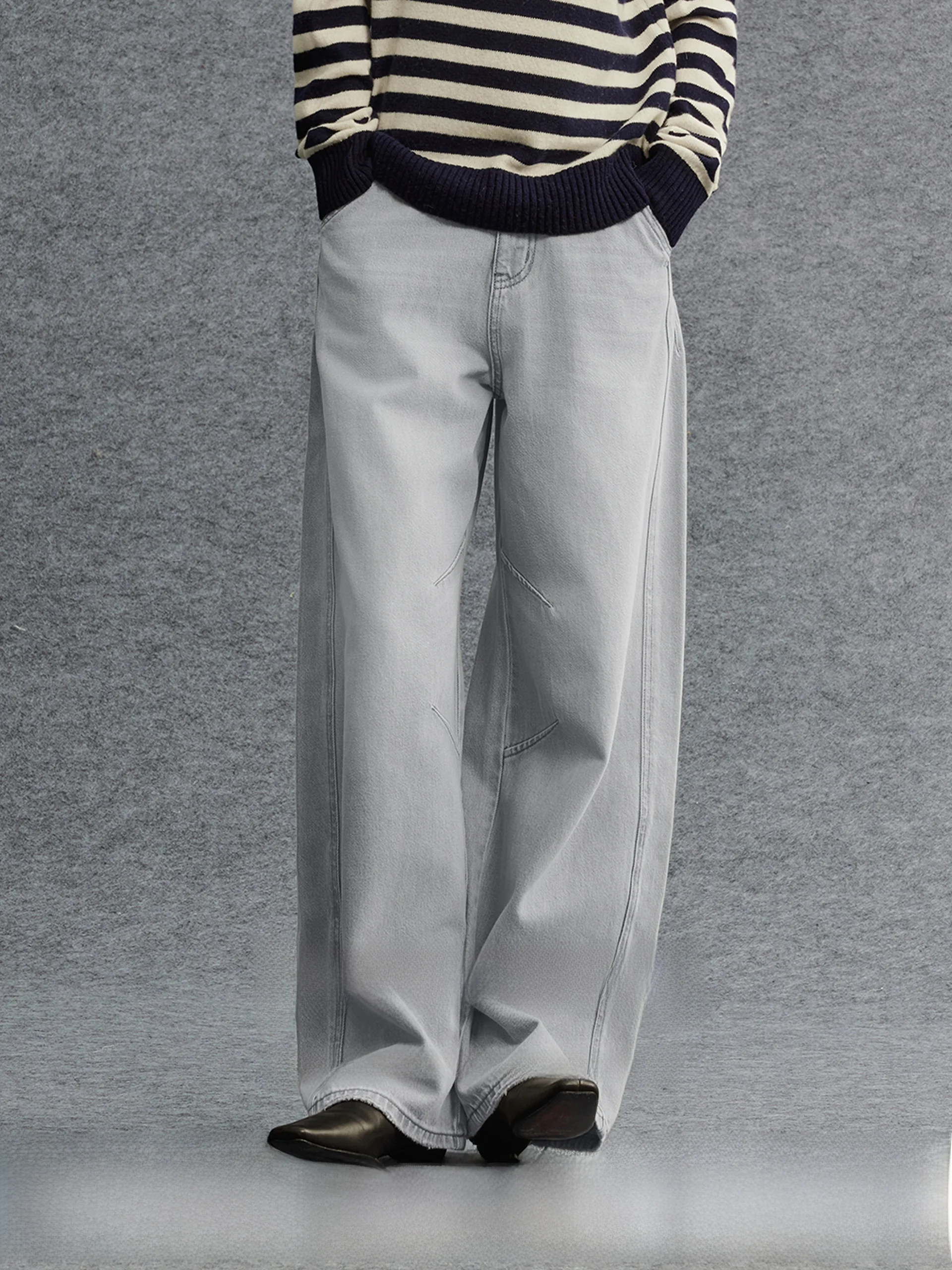 

Miiine ey Knife ape Denim Pants Modern Retro Matte 3D Pleat Design Casual Ladies Jeans Cotton l Waist Winter