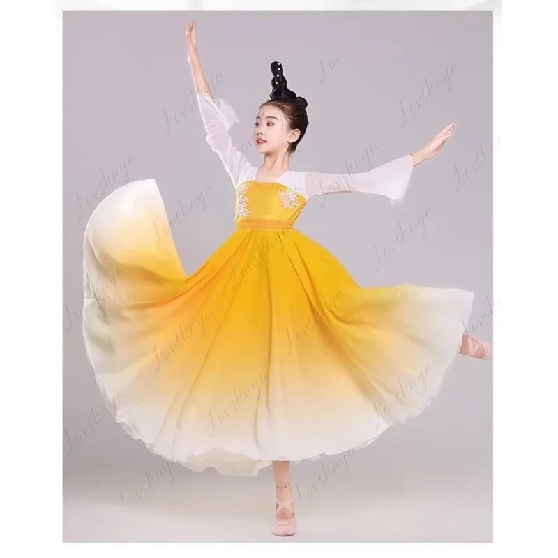 

Girls Classical Dance Stage Costume Flowy Design Fan Dance Exam Performance Clothing