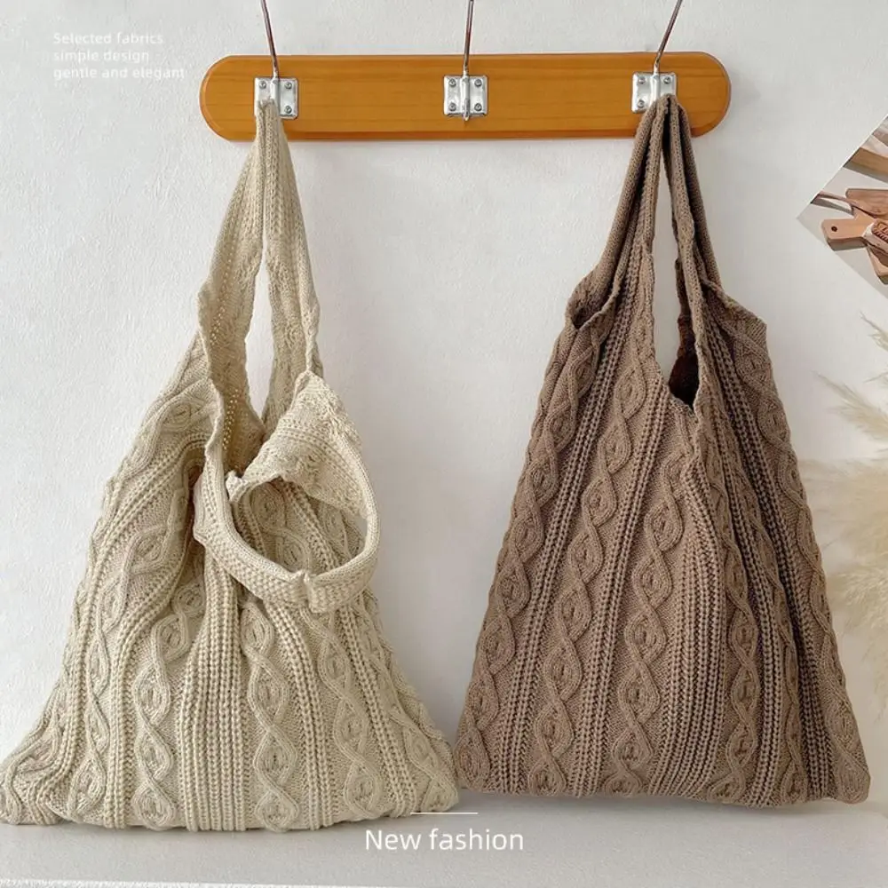 Knitted Braid Crochet Tote Bags Solid Color Simple Design Hollow Knitted Bags Hollow Pattern Top-Handle Bags Daily Use
