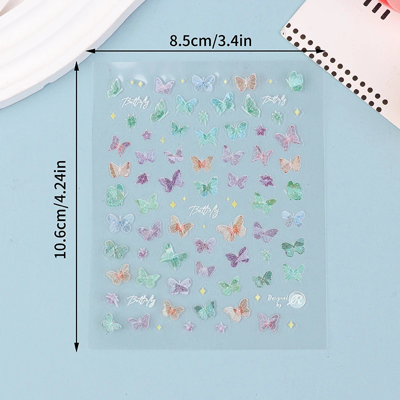 1Pc Kleurrijke Laser Vlinder Nail Sticker 3d Flash Fragment Shell Lichte Vlindervleugels Schuifregelaar Nail Art Accessoires Sticker