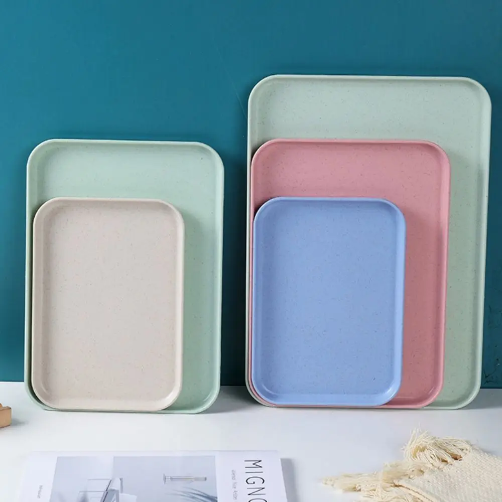 صينية تخزين بلاستيكية من قش القمح مستطيلة الشكل ، وصديقية ، صينية مقلاة خبز ، كوب ، طعام ، جسم صغير ، منظم غرفة معيشة ، مطبخ #4