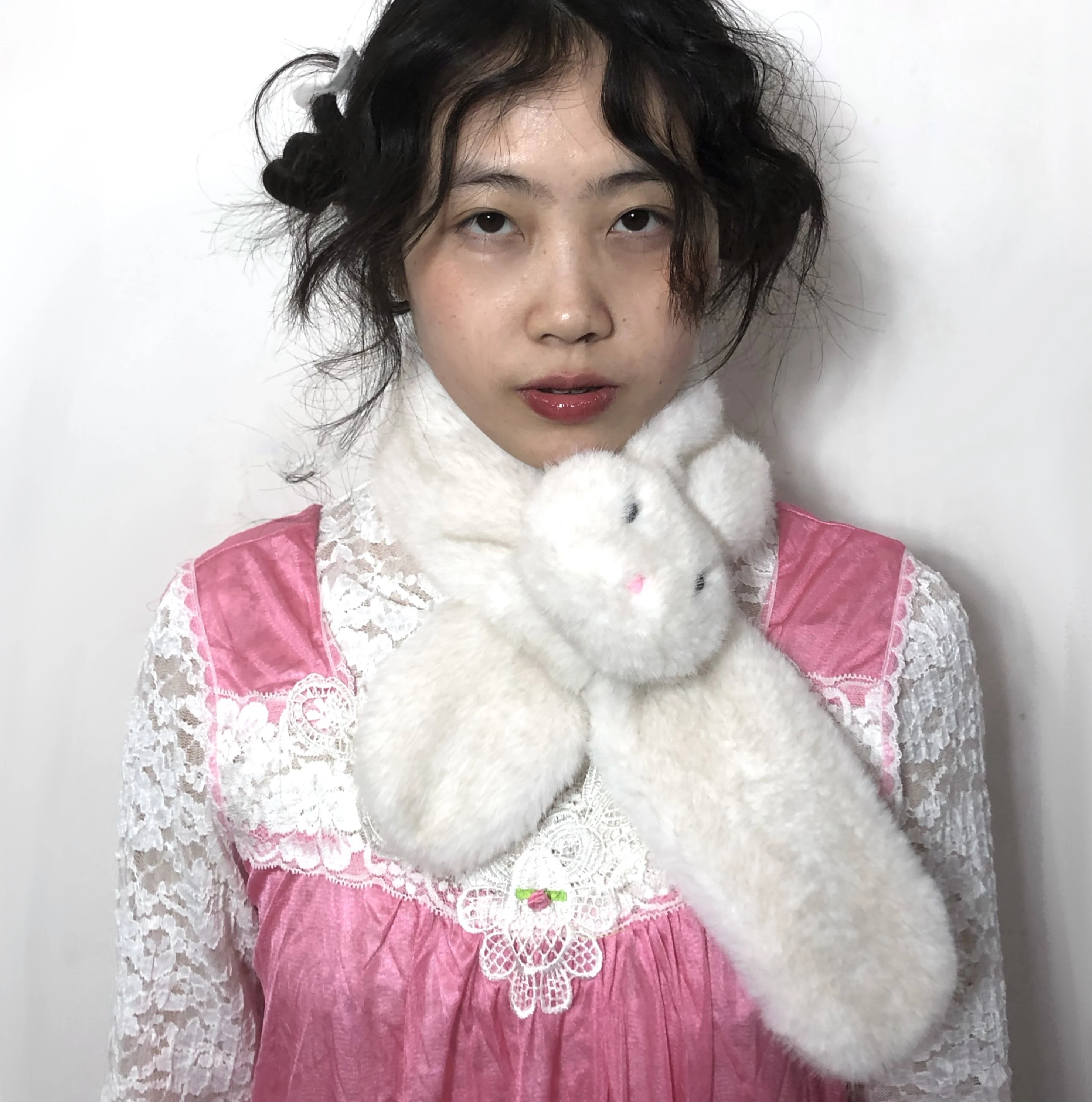 Cute Rabbit Modelling Cartoon Plush Scarf Korean Kawaii Jk Lolita Accessories Warm Scarf Sweet Girl Y2K Winter Mink Hair Scarf