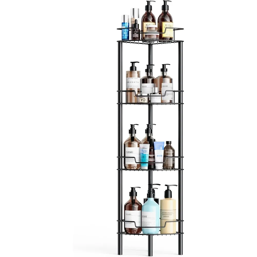 

4 Tier Rustproof Shower Organizer Shelf for Bathroom Shampoo Storage, Waterproof Stainless Steel Floor Corner Stand Rack