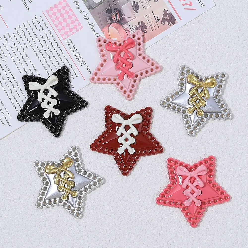 5pcs Bow Ribbon Star Resin Flatback Cartoon Handmade DIY Cream Glue Jewelry Hairpin Accessories Resin Accessories Material