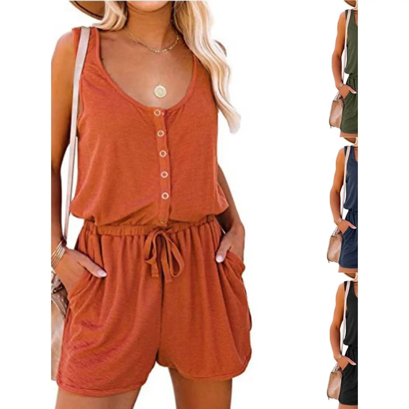 

Casual Loose Rer High Waist Straight Leg ort Pant Polyester Fiber Summer Collection Women's One-Piece Suit