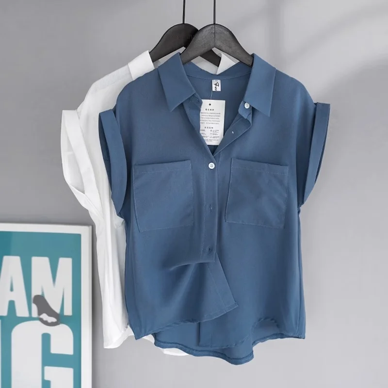 

Синяя футболка премиум-класса для женщин, летний дизайн, стильная, омолаживающая, рабочая одежда, корейский стиль, свободный крой