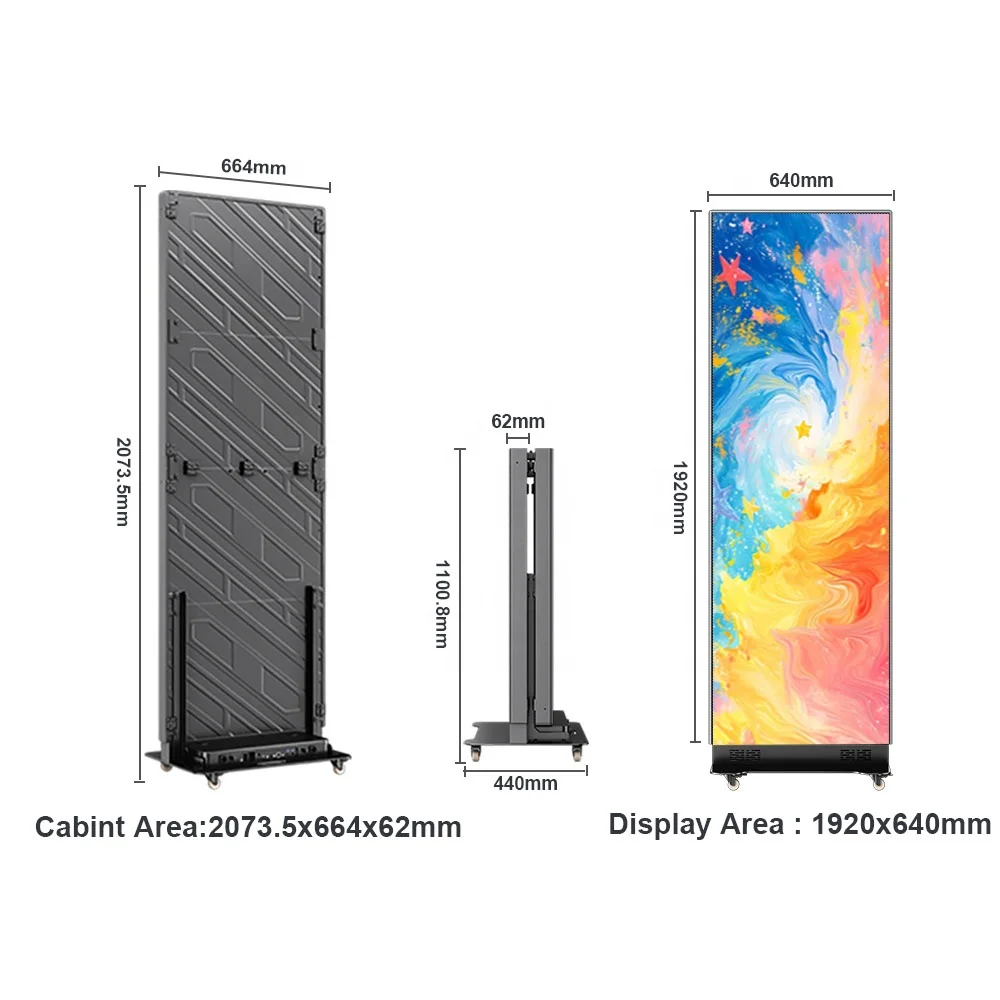 Hot Sale 7680Hz Refresh Rate Vertical Floor Standing LED Display Seamless Splicing P1.5 P1.8 P2 P3 for Hotel Lobby Food Menu