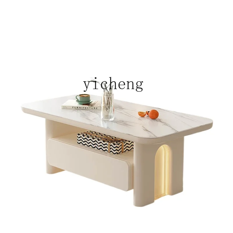 ZK Living Room Coffee Table Cream Wind Household Coffee Table TV Cabinet Combination Table Storage Cabinet with Night Light