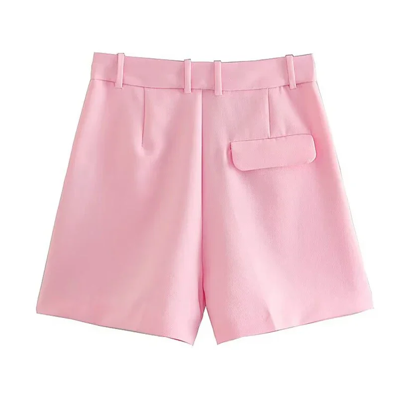 CLAZZAA Women Fashion White Pleated Front Zipper Shorts Vintage High Waist Female Chic Lady Shorts