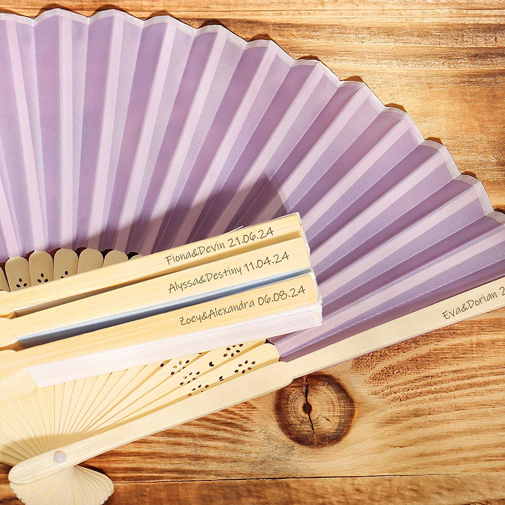 

20-100Pcs Personalized Engraved Wedding Handmade Silk Fan Bamboo Fan Mixed Color Wedding & Party Gift Custom Hand Fan Gifts
