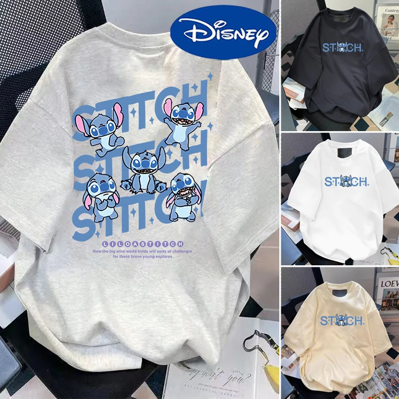 

Disney Stitch T-shirt Cartoon Fashion Man Woman Cotton Print Tops Cute Summer Couple Loose Breathable Short Sleeved Shirt Gifts