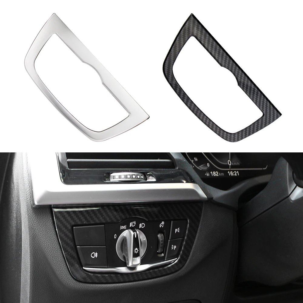 For BMW X3 X4 G01 G02 2013-2017 ABS Car Head Light Switch Button Cover Replacement Carbon Fiber Style