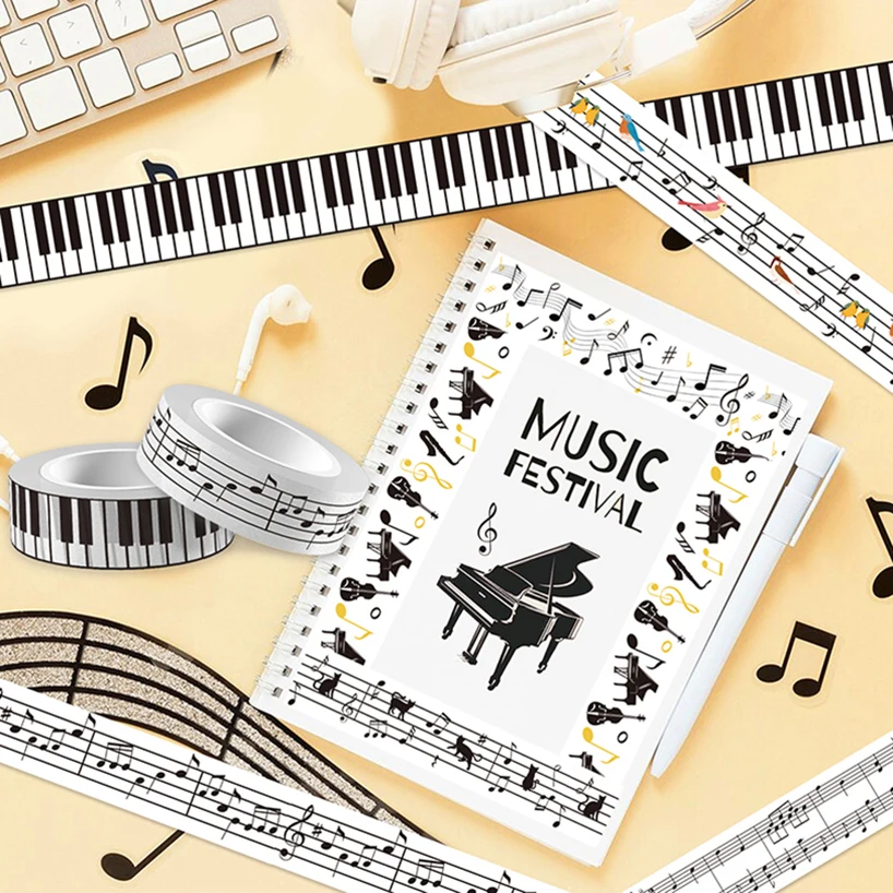 Imagem -06 - Música Washi Tape Washitape Scrapbooking Suprimentos Piano Keys Adesivo Decorativo Fita Adesiva Material Escolar 12 Rolos