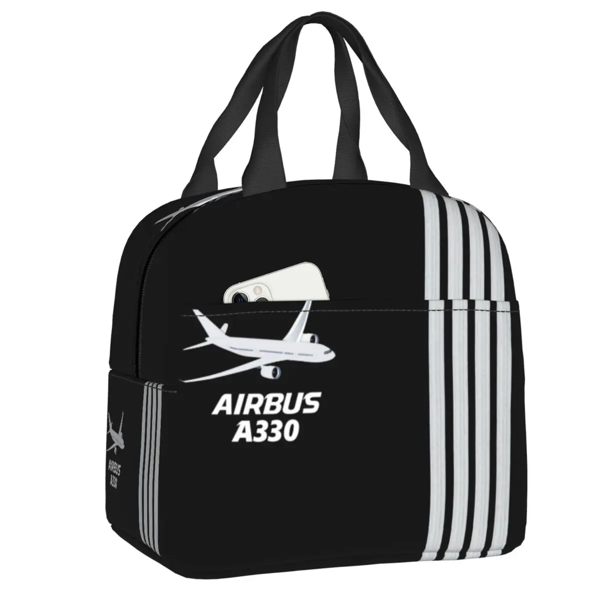 

Airbus A330 Captain Stripes Insulated Lunch Bags Women Pilot Aviation Aviator Airplane Portable Cooler Thermal Food Lunch Box