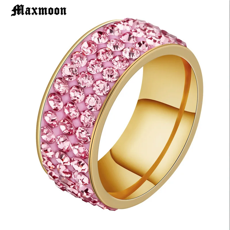 Maxmoon Vintage Red Zircon Stone Black Green Pink Blue Finger Rings For Men Male Fashion Stainless Steel jewelry Anel