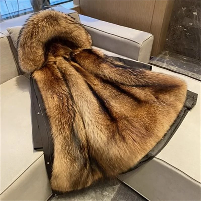 

2024 New Popular Mink Detachable Inner Liner Fashionable And Versatile High-end Black And Red Good-looking Long Jacket Commuting