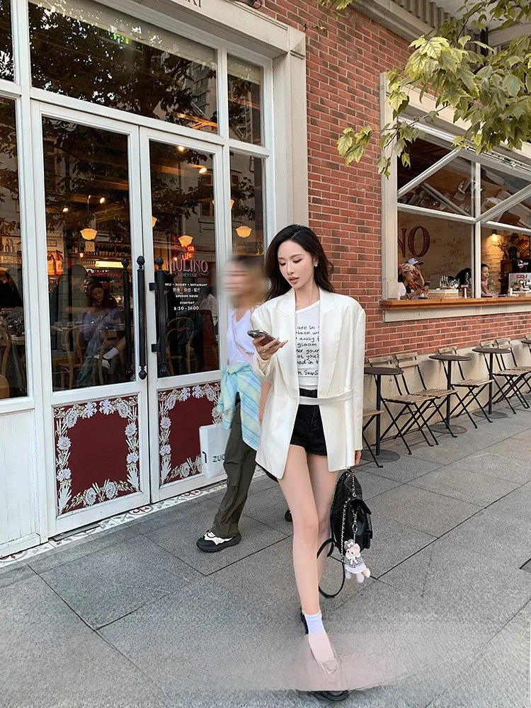 

Женский пиджак с подплечниками и поясом, легкое пальто с отложным воротником, свободный крой, элегантная верхняя одежда для осеннего сезона