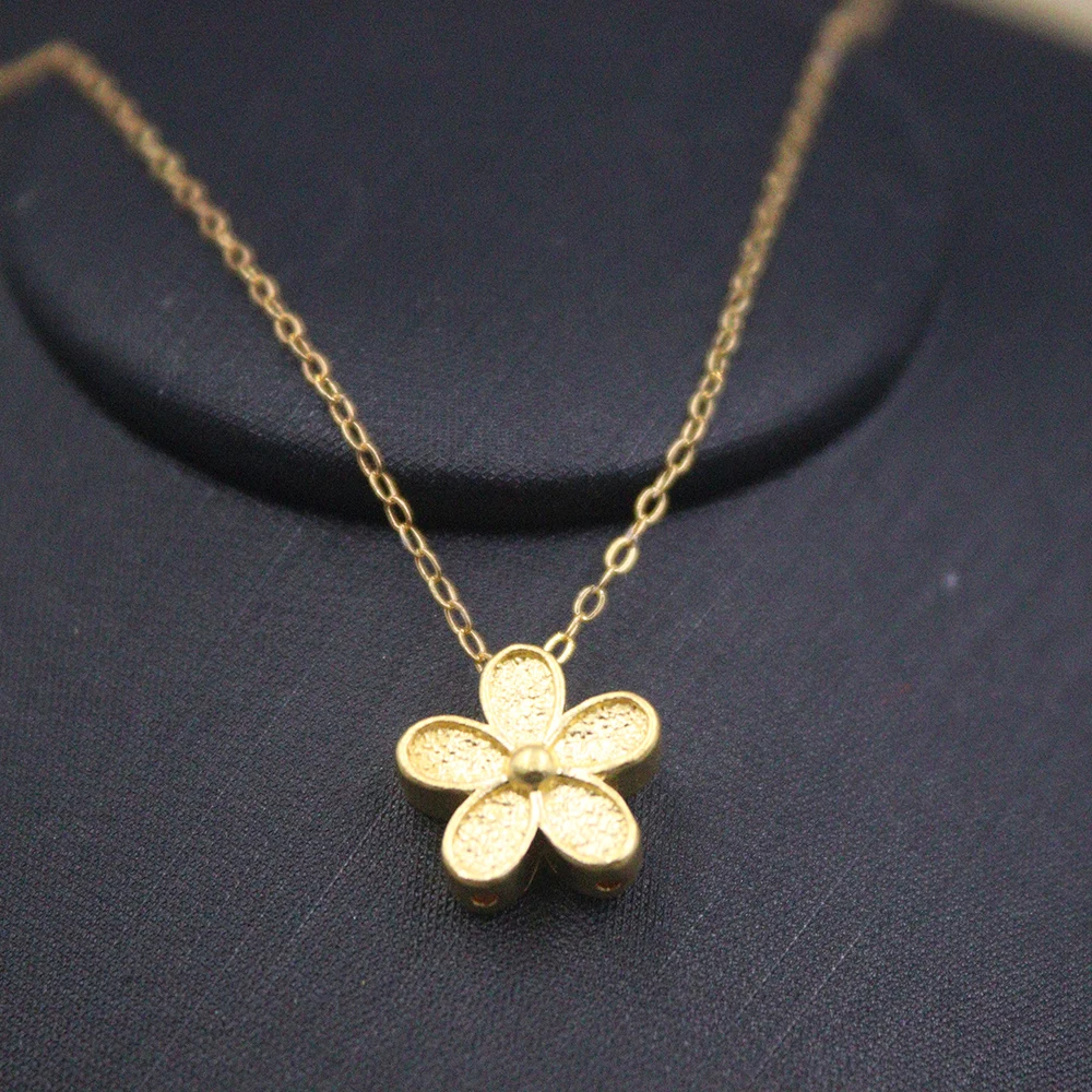 

1pcs Real 24K Yellow Gold Pendant 3D Beauty Cherry Blossom Flower 0.15-0.2g With 18k Thin Rolo Chain 18inch