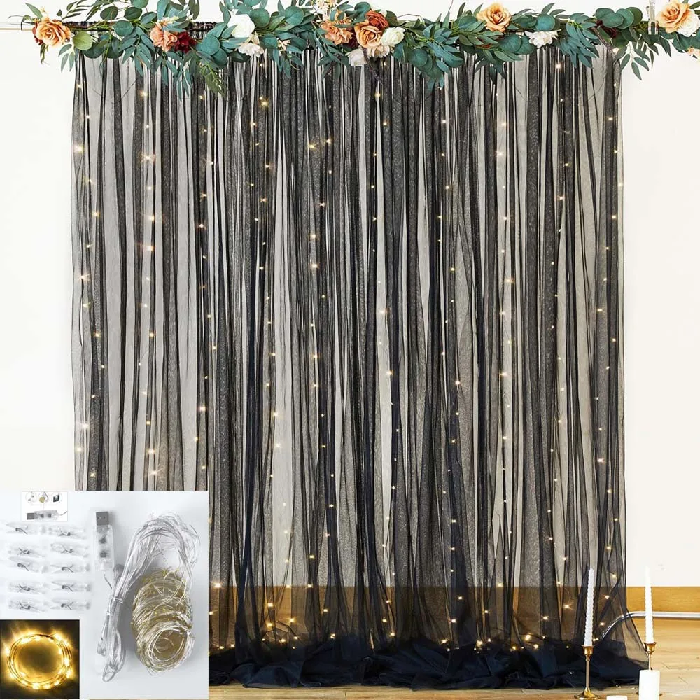 

2pcs White Backdrop Curtain with Lights for Party Wedding Arch Wrinkle Free Photo Background Birthday Baby Shower Decorations