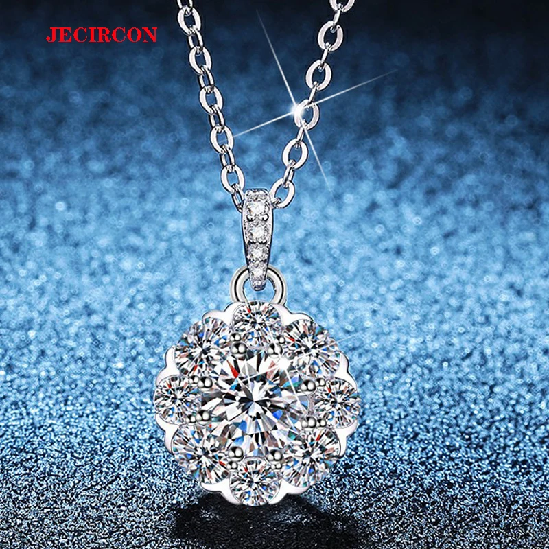 

JECIRCON 2025 Лидер продаж, 1 карат, муассанитовое ожерелье с подвеской в виде подсолнуха из стерлингового серебра S925, сияющая огранка и ослепительный блеск для женщин