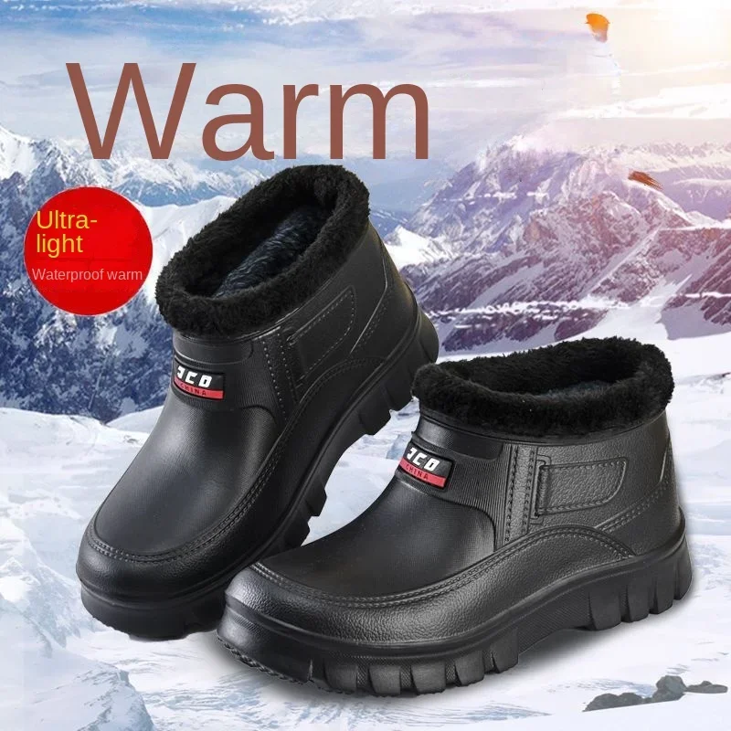 Zapatos de algodón para mantener el calor para hombre, botas de nieve de talla grande de felpa, botas de nieve informales con movimiento al aire libre, zapatos para lavar coches al aire libre, invierno