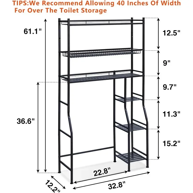 Organizer da bagno sopra il WC da 33", armadietto portaoggetti sopra il WC a 6 livelli, ripiano sopra il WC per il bagno, lavanderia