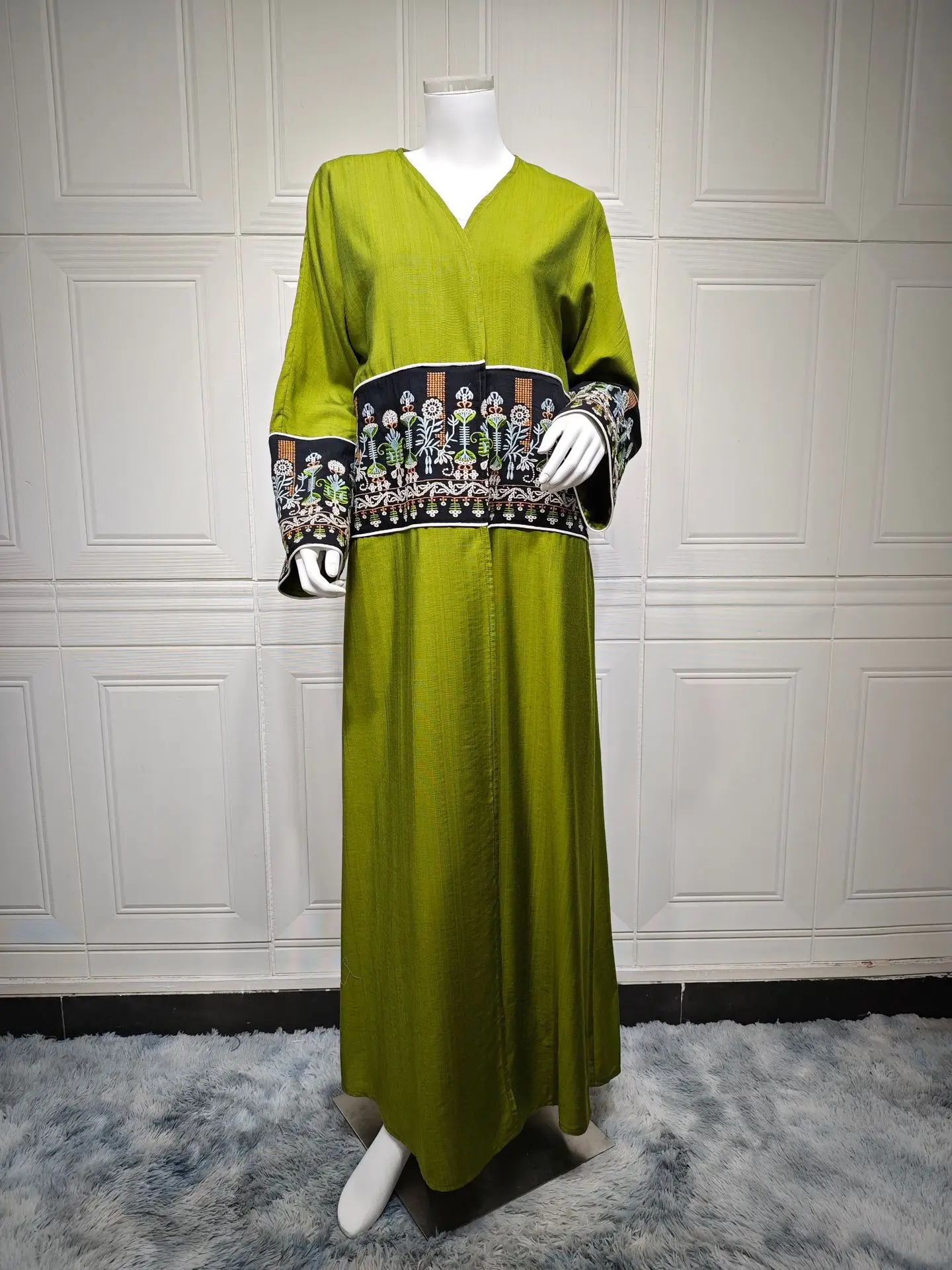 

Модное кимоно Абая с вышивкой, негабаритное мусульманское Абая, женское полноразмерное мусульманское платье, верхняя одежда, вечернее платье Абая