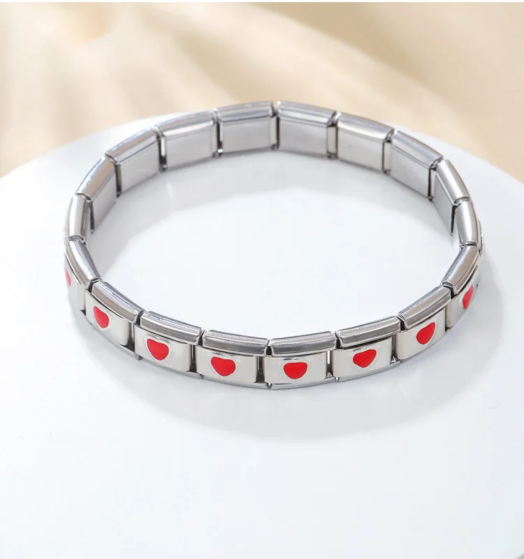 20pcs Stainless Steel Bracelet Red Peach Heart Elastic Bracelet