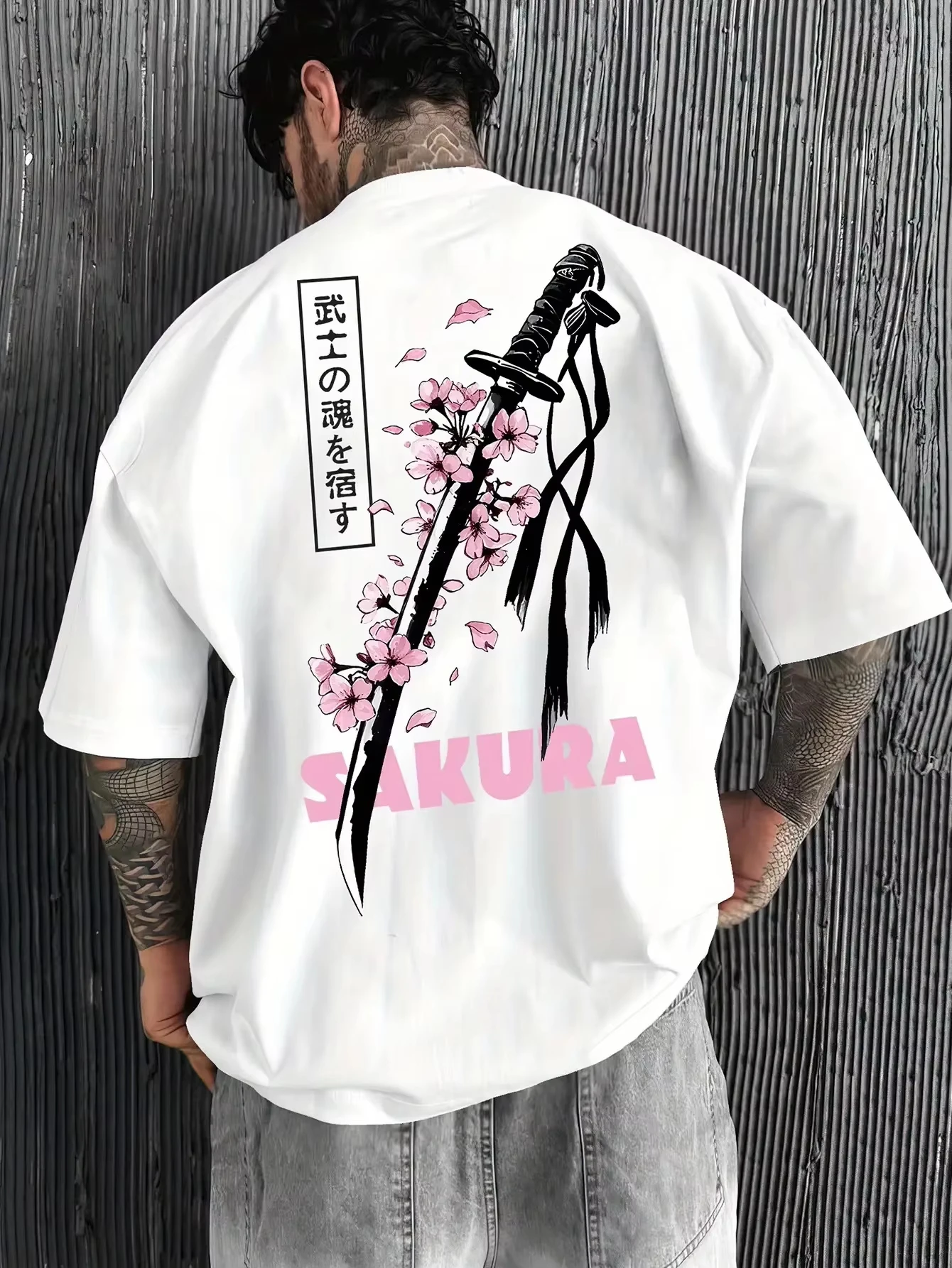 Japanese Samurai Sword Sakura Print 100% Cotton Men Women T-shirt Summer Autumn Daily Outdoor Sports Casual Street Short-sleeve