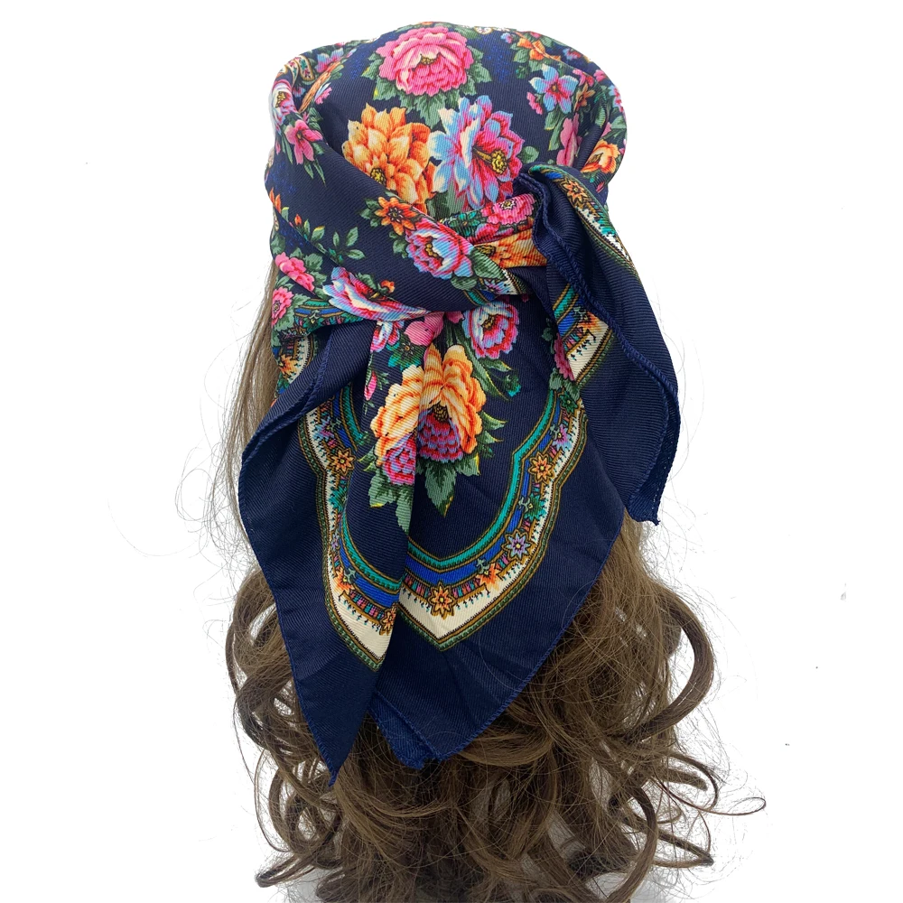 70*70cm Russian Floral Print Scarf Women Square Bandana Headband Scarves Ethnic Shawl Babushka Handkerchief Head Wraps