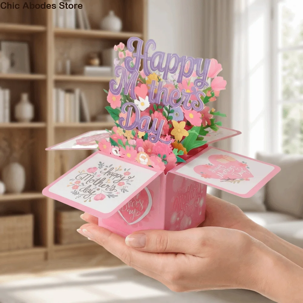 

Surprise Floral Bouquet Mother's Day Cards Cardstock Blessings Message Holiday Cards Express Gratitude Thank You Card Postcard