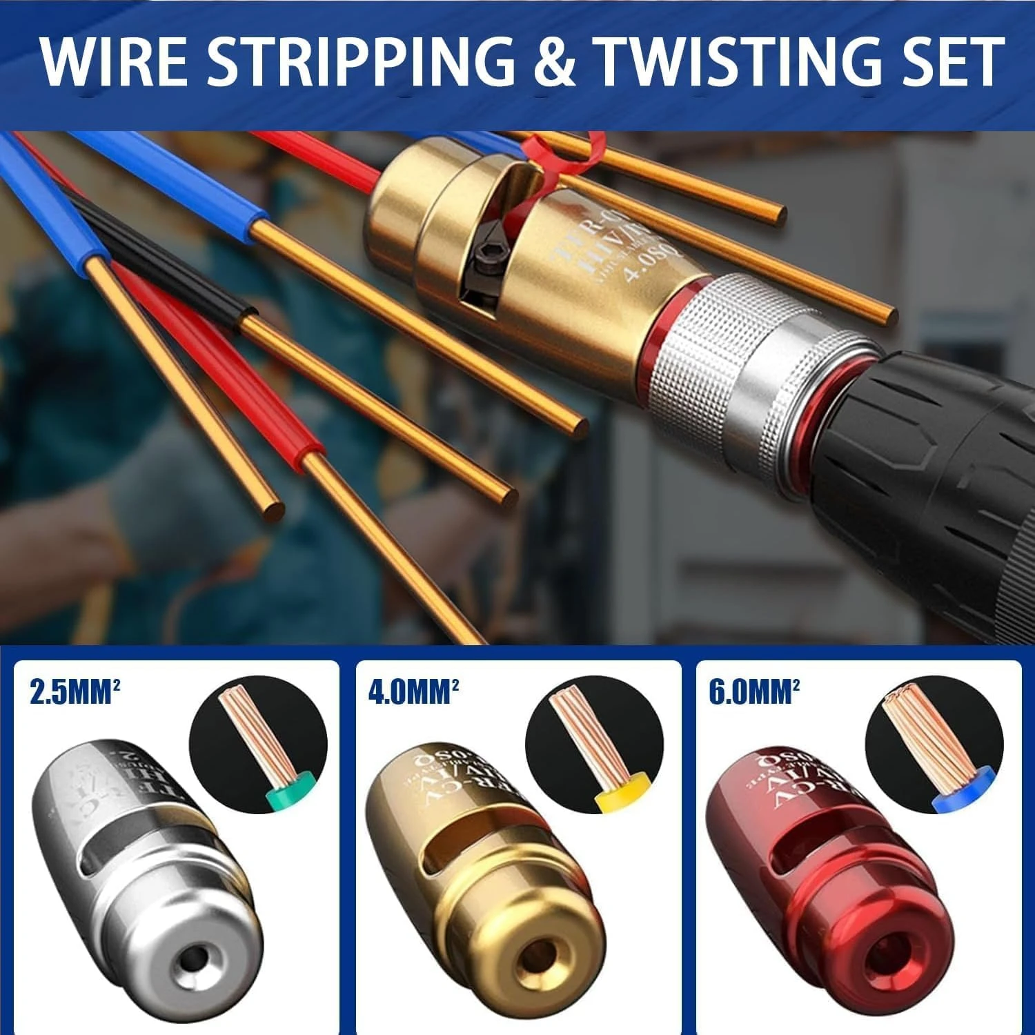 Efficient Professional Power Drill Wire Stripping, Twisting, and Connecting Tool Set - High-Quality Wire Stripper, Twister, and