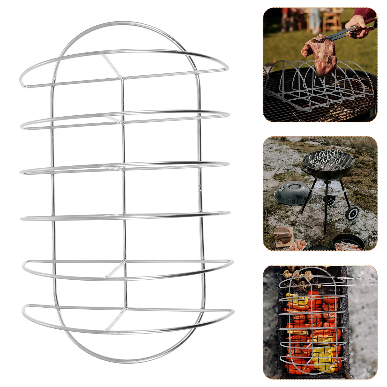 

1Pcs Rib Rack Stainless Steel Bbq Rib Bracket Grilling Rack Outdoor Barbecue Tool Lightweight Portable Heat Absorption