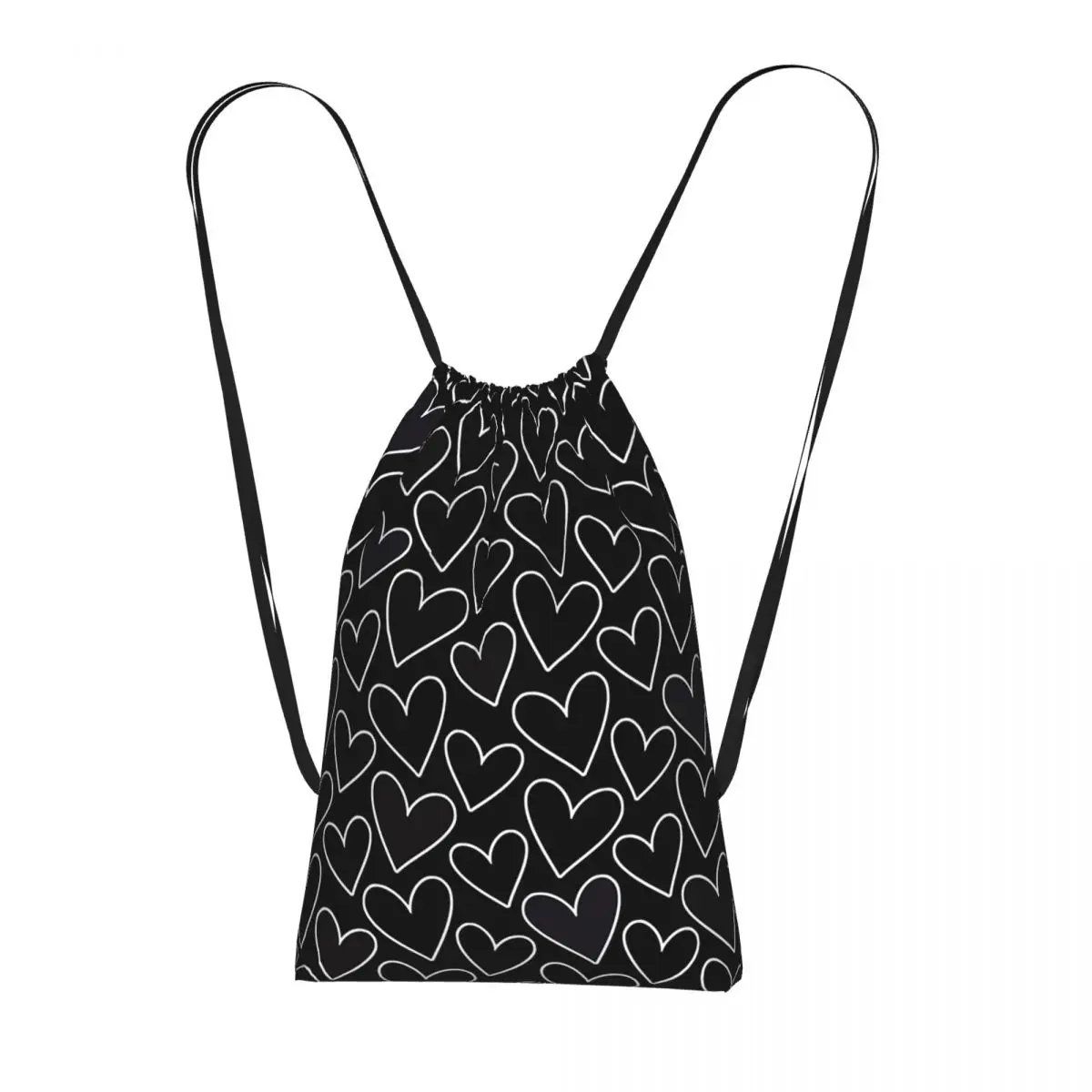 

Черные рюкзаки с узором в форме сердца, повседневные сумки на шнурке, сумки для хранения, сумки для книг для мужчин и женщин, школьные сумки