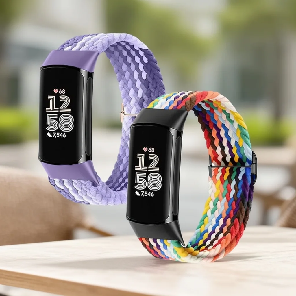 Paquete de 2 correas trenzadas de nailon elástico para reloj Fitbit Charge 6/Charge 5, repuesto de nailon tejido elástico para reloj Fitbit Charge 5/Charge 6