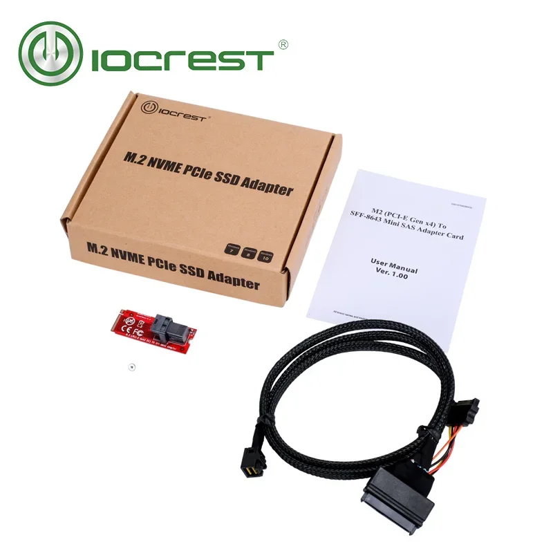 IOCREST U.2 SFF-8639 to M.2 M Key NVMe adapter card Mini SAS to M.2 M-Key NVMe SFF-8639 Adapter with SFF-8639 cable