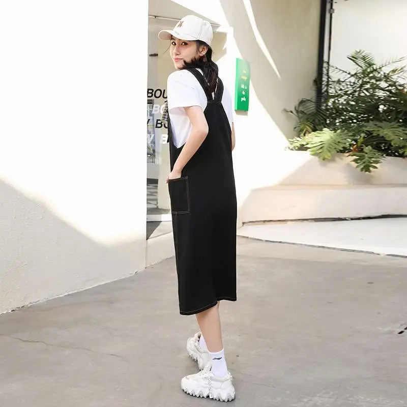 

Джинсовая юбка-трапеция средней длины Bla Denim Strap Dr Slimming Pear ape, свободного кроя, с высокой талией, из ПВХ-материала, на молнии, для прогулок.