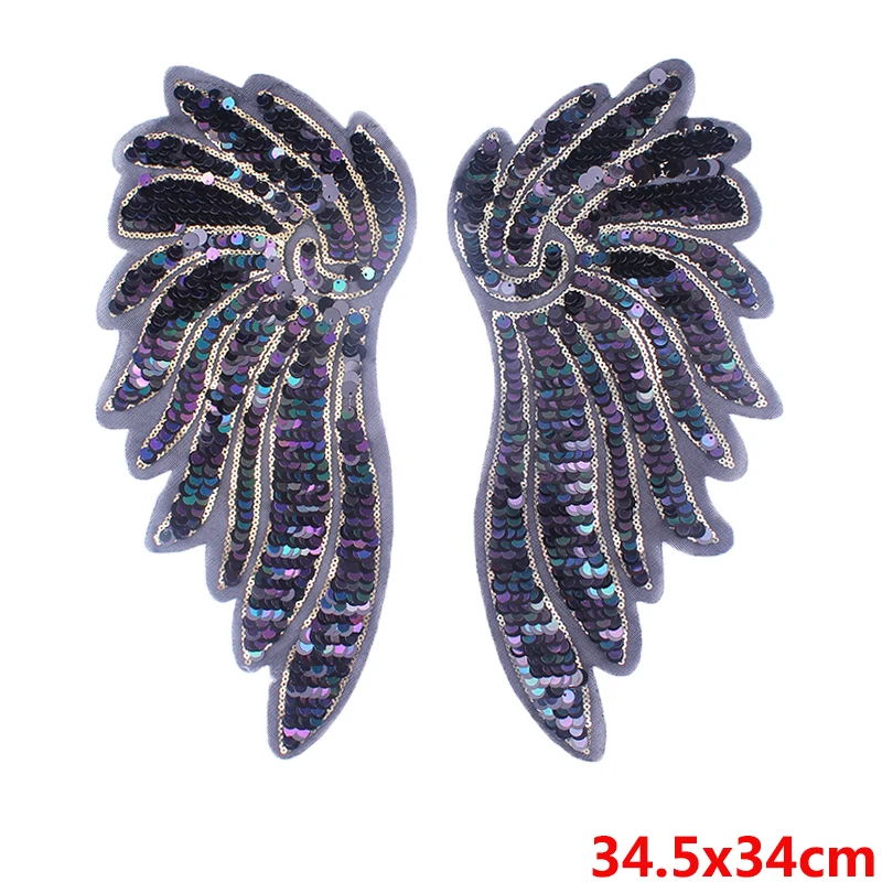 1 Pair Gold Silver Colorful Sequin Patch Angel Wings Iron on Patches For Clothes Dress Jeans Shirt DIY Sew Applique For Clothes