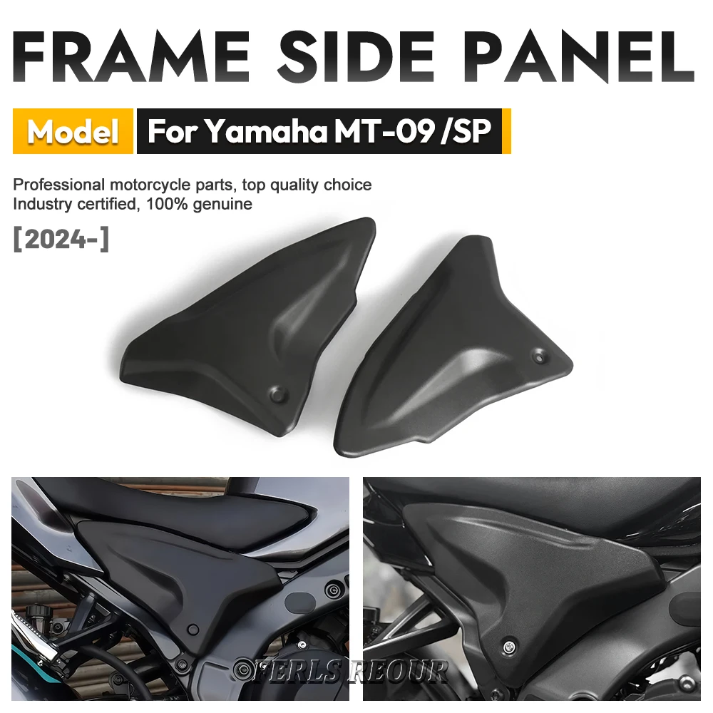 Frame protectors, rear padding,and side fairings for Yamaha MT-09, MT09SP,and 2024/2025 models. Made of ABS plastic, matte black