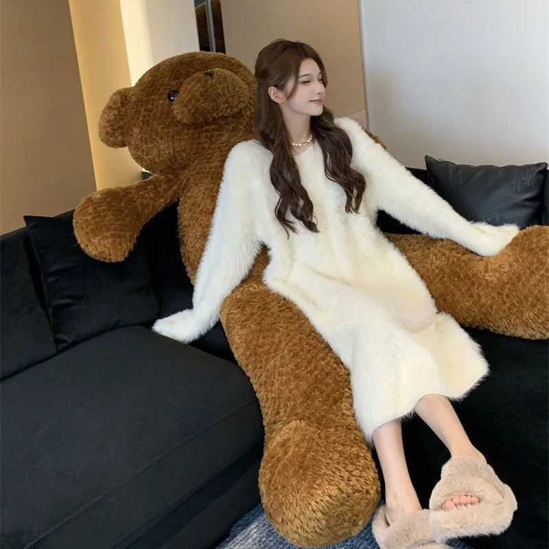 Knitted Sweater Imitation Mink Dress Autumn Winter Pull Womens Warm Plush Dresses Korean Fashion Knitwear Soft Vestidos Oversize