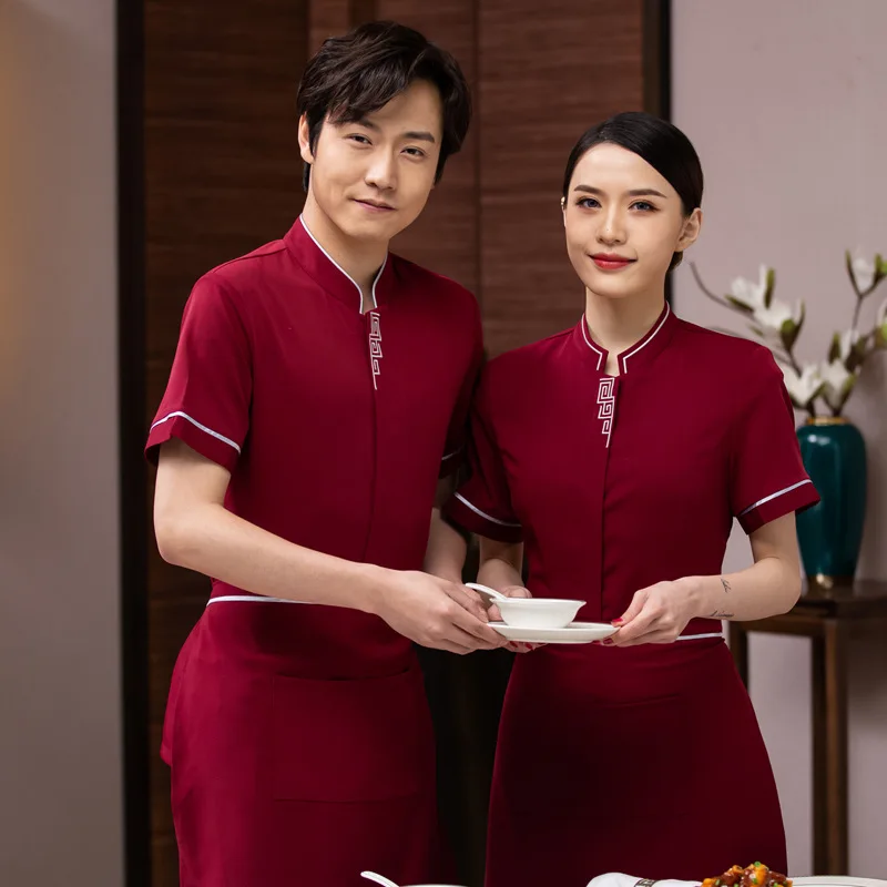 

Chinese Food Hotel Waiter Workwear Men's and Women's Summer Clothing Restaurant Lobby Food Delivery Clothing High-End Catering U