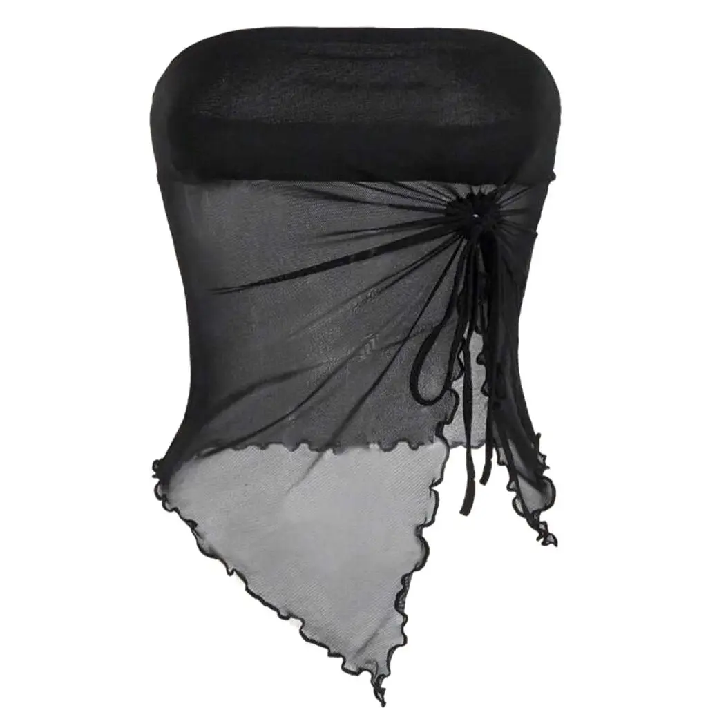 Y2k الجمالية القوطية مثير المرأة بلا أكمام 90s تانك القمم خمر شفافة عدم انتظام بروتيل المحاصيل القمم ملابس فتاة الصيف