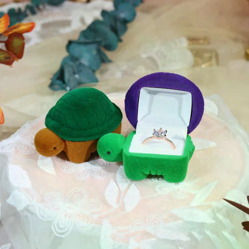 

Cartoon Cute Ring Box, Turtle-shaped Jewelry Box, Velvet Earring Box, Flocked Box, Exquisite Jewelry Gift Box