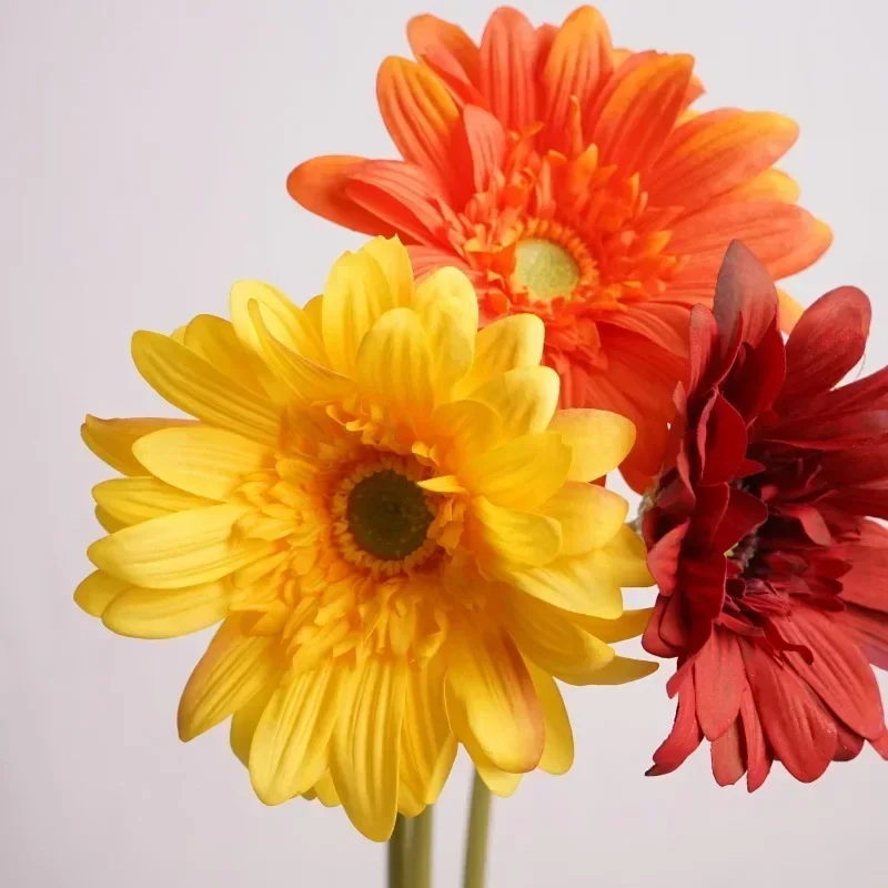 Home Simulation Gerbera Branches Real Touch Cloth Flowers Restaurant Decoration Artificial Flower Orange Daisies Green Plant