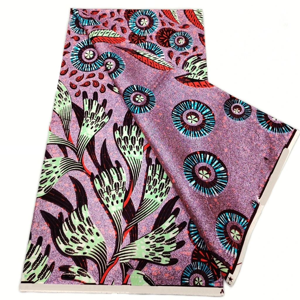 

2026 latest Soft African Golden Glitter Cotton Wax Fabric 6Yards High Quality African Batik Print Gold Flash Tissu Wax H6-320-1